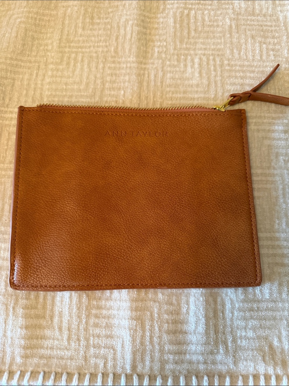 Ann Taylor Tan Leather Zip Pouch